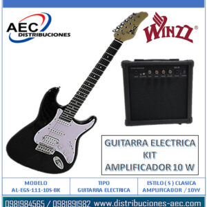 KIT GUITARRA ELÉCTRICA COLOR NEGRO ESTILO ( S ) CLÁSICO CON AMPLIFICADOR 10 WATTS WINZZ