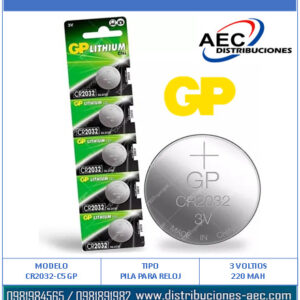 PILA DE RELOJ CR2032 GP  3V - 220MAH BLÍSTER X 5 UNIDADES