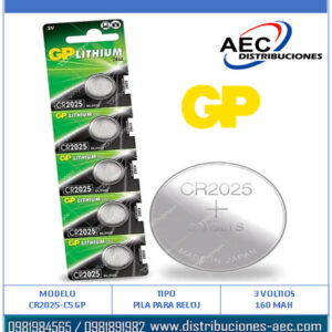PILA DE RELOJ CR2025 GP 3V – 160MAH BLÍSTER X 5 UNIDADES