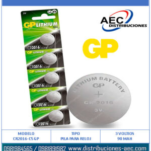 PILA DE RELOJ CR2016 GP 3V – 90MAH BLÍSTER X 5 UNIDADES