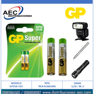 PILA ALKALINA AAAA 1.5 VOLTIOS BLISTER POR 2 UNIDADES GP