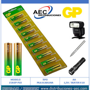 PILA ALKALINA AA ULTRA 1.5V BLISTER X10 UNIDADES MARCA GP