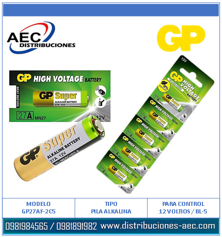 PILA ALKALINA PARA CONTROL 12VOLTIOS / BLÍSTER X 5 MARCA GP