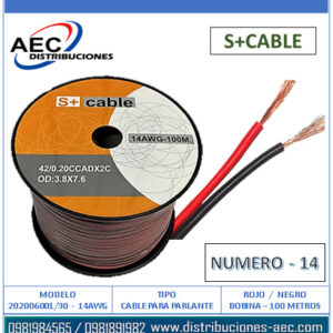BOBINA DE CABLE PARA PARLANTE (#14) ROJO / NEGRO - 100 METROS  20% COBRE