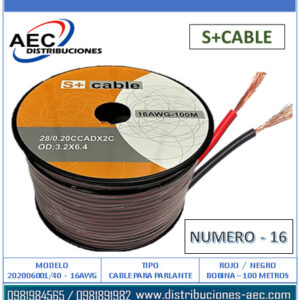BOBINA DE CABLE PARA PARLANTE (#16) ROJO / NEGRO – 100 METROS 20% COBRE