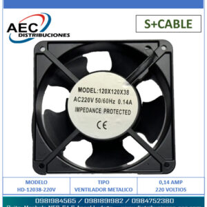 VENTILADOR METÁLICO 220 VAC 0.14 AMPERIOS TAMAÑO 12X12X3.75 CM EN CAJA