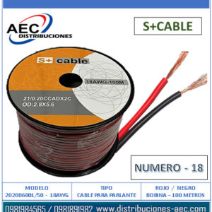 BOBINA DE CABLE PARA PARLANTE (#18) ROJO / NEGRO – 100 METROS 20% COBRE