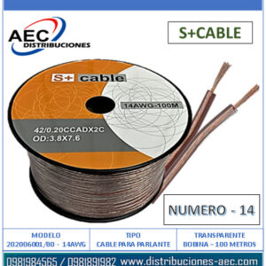 BOBINA DE CABLE PARA PARLANTE (#14) TRANSPARENTE – 100 METROS 20% COBRE