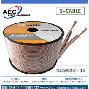 BOBINA DE CABLE PARA PARLANTE (#16) TRANSPARENTE – 100 METROS 20% COBRE