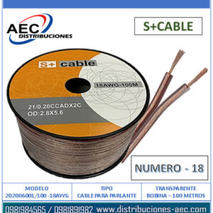 BOBINA DE CABLE PARA PARLANTE (#18) TRANSPARENTE – 100 METROS 20% COBRE