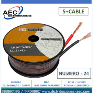 BOBINA DE CABLE PARA PARLANTE (#24) ROJO / NEGRO – 100 METROS 20% COBRE