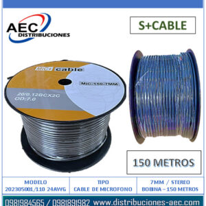 BOBINA CABLE PARA MICRÓFONO STEREO 7MM / 150M COLOR AZUL