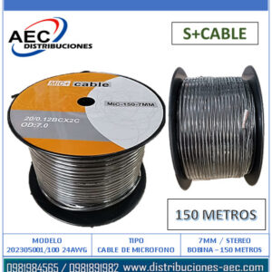 BOBINA CABLE PARA MICRÓFONO STEREO 7MM / 150M COLOR NEGRO