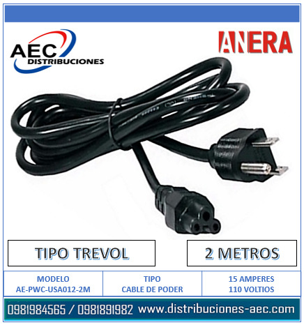 CABLE DE PODER TIPO TRÉBOL 2.00 METROS GRUESO 3 HILOS COLOR NEGRO 15 ...