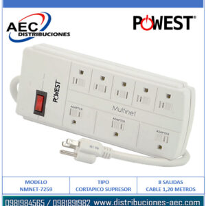SUPRESOR CORTAPICOS POWEST NMNET-7259 60HZ 15A 8 TOMAS 120V BLANCO