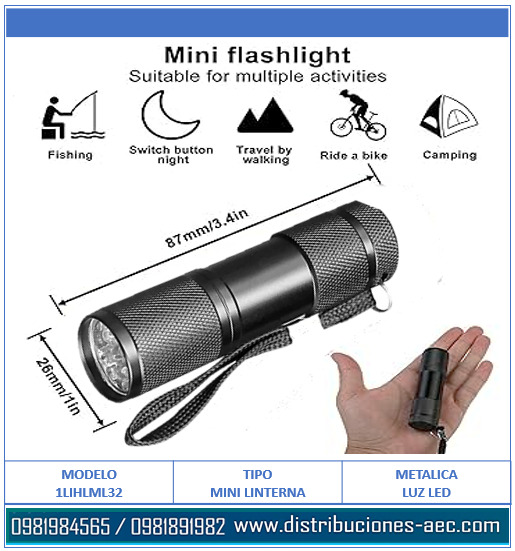 MINI LINTERNA DE MANO LUZ LED BLANCA EN ALUMINIO COLORES - Imagen 3