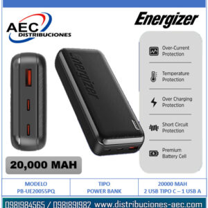 CARGADOR PORTÁTIL DE ALTA CAPACIDAD POWER BANK ENERGIZER 20.000MAH
