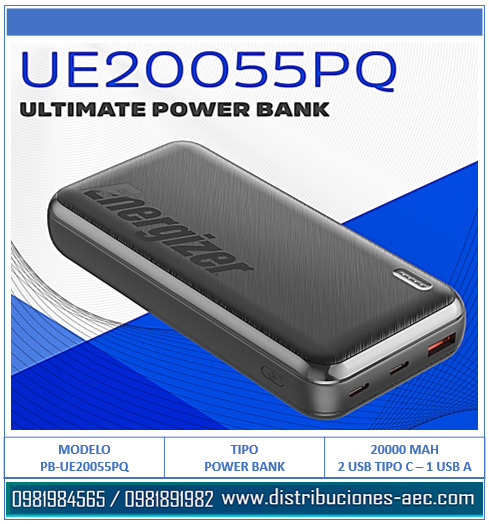 CARGADOR PORTÁTIL DE ALTA CAPACIDAD POWER BANK ENERGIZER 20.000MAH - Imagen 2