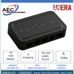 SWITCH DE RED RJ-45 – 5 PUERTOS 10/100MBPS FAST PLÁSTICO