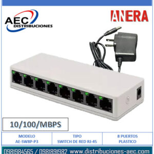 SWITCH DE RED RJ-45 – 8 PUERTOS 10/100MBPS PLÁSTICO