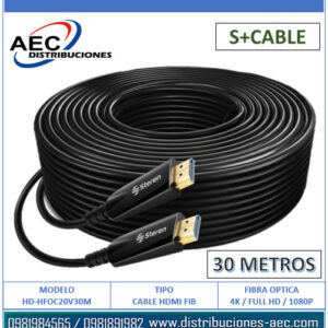 CABLE HDMI 30 METROS EN FIBRA OPTICA V2.0 CONECTOR DORADO 4K