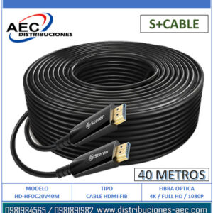 CABLE HDMI 40 METROS EN FIBRA OPTICA V2.0 CONECTOR DORADO 4K
