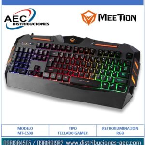 TECLADO ALAMBRICO GAMER RETROILUMINACION RGB MT-C500 MEETION