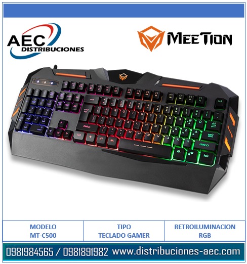 TECLADO ALAMBRICO GAMER RETROILUMINACION RGB MT-C500 MEETION