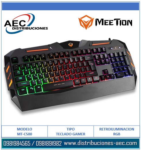 TECLADO ALAMBRICO GAMER RETROILUMINACION RGB MT-C500 MEETION - Imagen 3