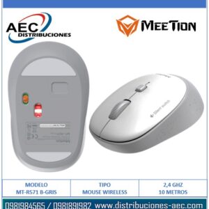 MOUSE INALAMBRICO MEETION MT-R571 BLANCO-GRIS ERGONOMICO