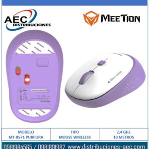 MOUSE INALAMBRICO MEETION MT-R571 PURPURA ERGONOMICO