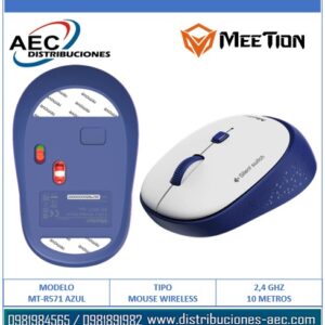 MOUSE INALAMBRICO MEETION MT-R571 AZUL ERGONOMICO