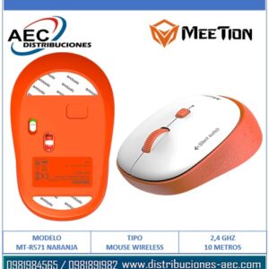 MOUSE INALAMBRICO MEETION MT-R571 NARANJA ERGONOMICO