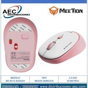 MOUSE INALAMBRICO MEETION MT-R571 ROSADO ERGONOMICO