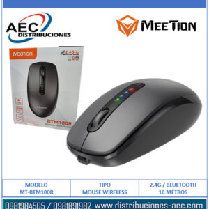 MOUSE INALAMBRICO MEETION BTM100R BATERIA RECARGABLE DUAL WIFI-BT BLACK