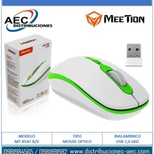 MOUSE ÓPTICO INALÁMBRICO MT-R547 BLANCO - VERDE MEETION