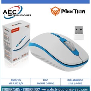 MOUSE ÓPTICO INALÁMBRICO MT-R547 BLANCO – AZUL MEETION