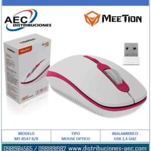 MOUSE ÓPTICO INALÁMBRICO MT-R547 BLANCO – ROJO MEETION