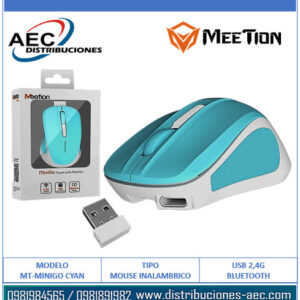 MOUSE INALÁMBRICO ÓPTICO RECARGABLE MT-MINIGO CYAN MEETION