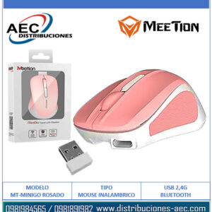 MOUSE INALÁMBRICO ÓPTICO RECARGABLE MT-MINIGO ROSADO MEETION