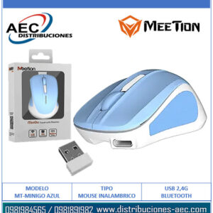 MOUSE INALÁMBRICO ÓPTICO RECARGABLE MT-MINIGO AZUL MEETION