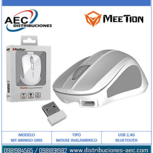 MOUSE INALÁMBRICO ÓPTICO RECARGABLE MT-MINIGO GRIS MEETION