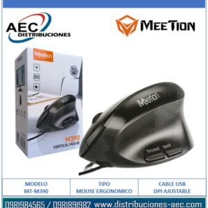 MOUSE ERGONOMICO VERTICAL CON CABLE USB MT-M390 MEETION