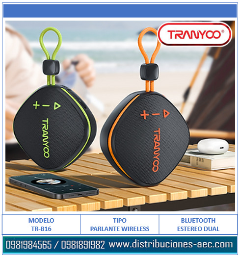 PARLANTE INALÁMBRICO BLUETOOTH PORTÁTIL TRANYOO TR-B16 COLORES - Imagen 2