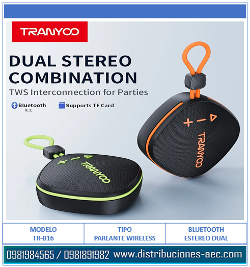 PARLANTE INALÁMBRICO BLUETOOTH PORTÁTIL TRANYOO TR-B16 COLORES - Imagen 6