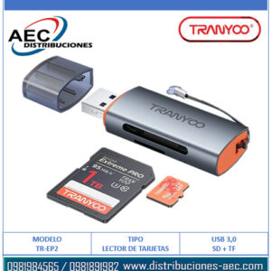 LECTOR DE TARJETAS USB 3.0 SD + TF CARCASA METÁLICA TRANYOO