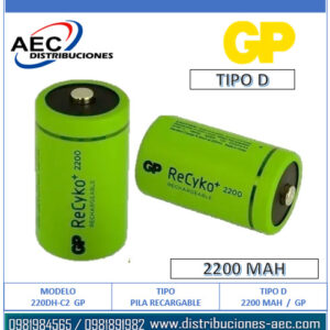 PILA TIPO D RECARGABLE GP 2200MAH RECYKO