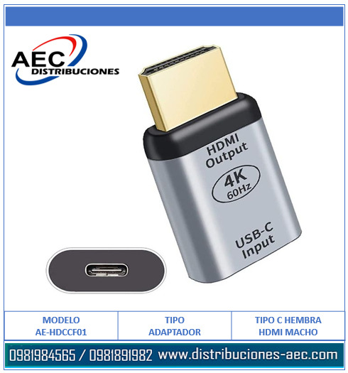 ADAPTADOR TIPO C HEMBRA A HDMI MACHO CALIDAD 4K - Imagen 2