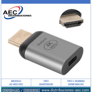 ADAPTADOR TIPO C HEMBRA A HDMI MACHO CALIDAD 4K