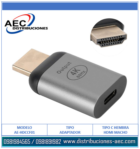 ADAPTADOR TIPO C HEMBRA A HDMI MACHO CALIDAD 4K